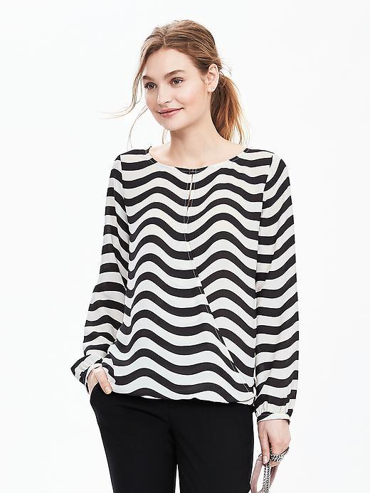 Banana Republic Womens Wrap Front Crepe Blouse Size L - Black Print