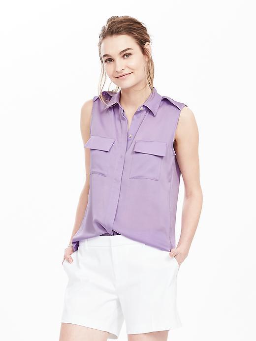 Banana Republic Sleeveless Pleated Shoulder Shirt Size L Petite - Summer Lilac