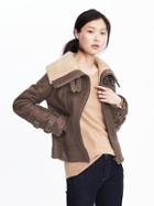 Banana Republic Womens Leather Sherpa Bomber Jacket - Jet Gray