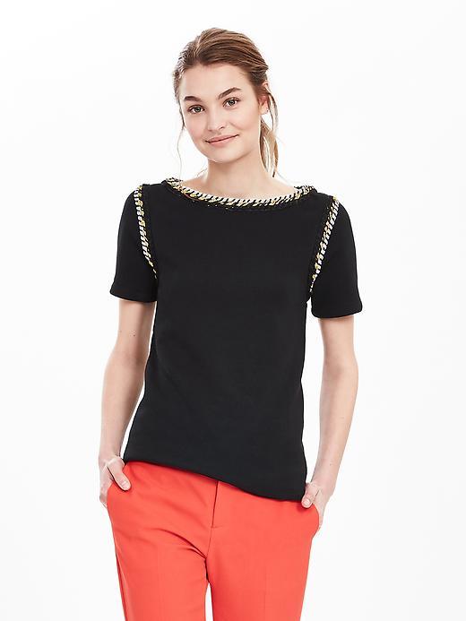 Banana Republic Womens Rope Trim Tee Size L - Black