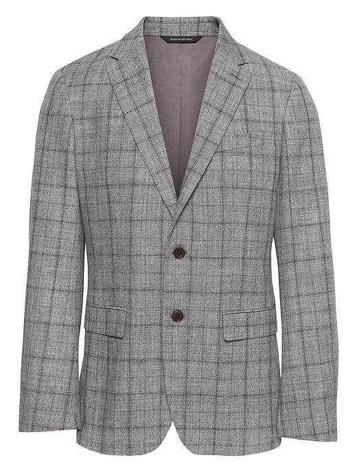 Banana Republic Mens Br X Kevin Love   Slim Plaid Cotton-wool Suit Jacket Chrome Gray Size 32