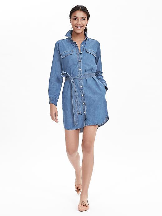 Banana Republic Womens Denim Shirtdress Size L Tall - Dark Wash