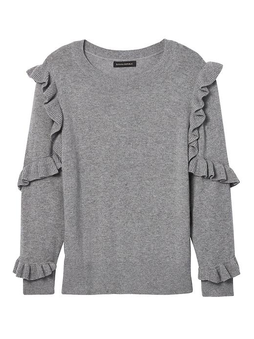 Banana Republic Womens Italian Superloft Ruffle Sleeve Pullover - Heather Gray