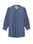 Banana Republic Womens Tencel Chambray Pintuck Bubble-sleeve Top Medium Wash Size M