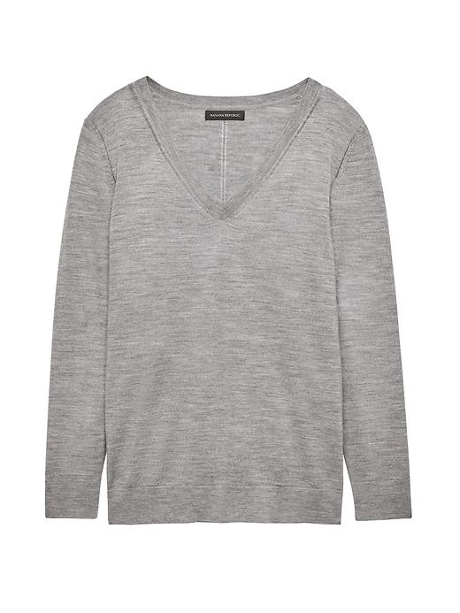 Banana Republic Womens Machine-washable Merino V-neck Sweater Heather Gray Size S