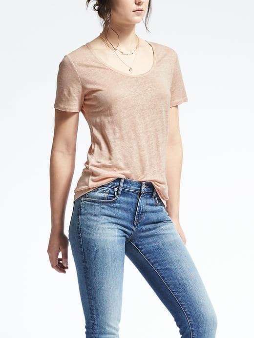 Banana Republic Womens Signature Linen Scoop Tee - Blushing Pink