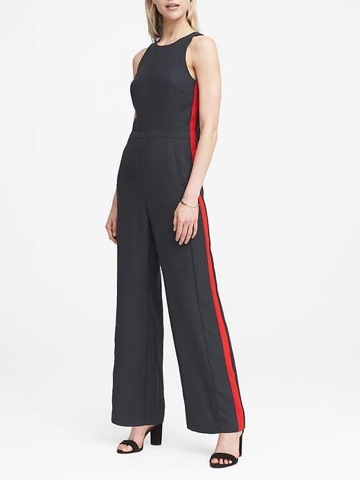 Banana Republic Womens Side-stripe Jumpsuit Navy & Red Size 10