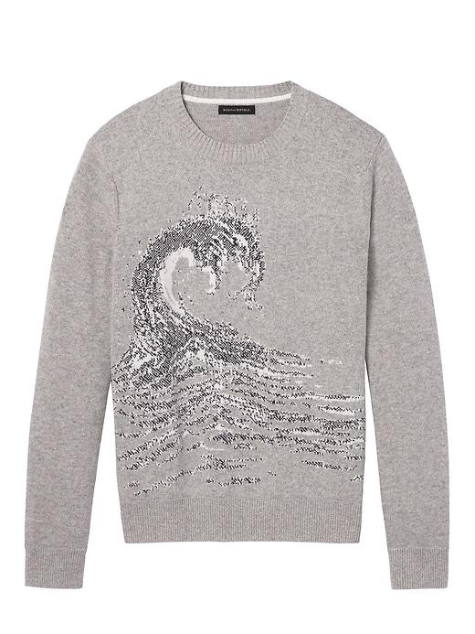 Banana Republic Mens Wave Graphic Intarsia Sweater Silver Star Size Xl