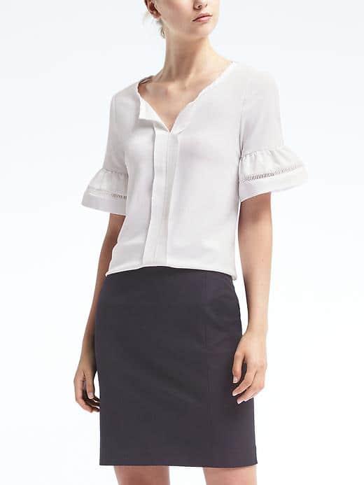 Banana Republic Womens Fluted Sleeve Top With Ladder Lace - White