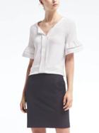 Banana Republic Womens Fluted Sleeve Top With Ladder Lace - White