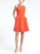 Banana Republic Womens Inset Lace Ponte Fit And Flare Dress - Tomato