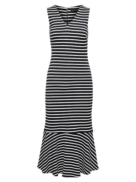 Banana Republic Womens Stripe Ponte Flounce Midi Dress Navy & White Size 14