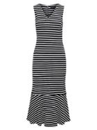 Banana Republic Womens Stripe Ponte Flounce Midi Dress Navy & White Size 14