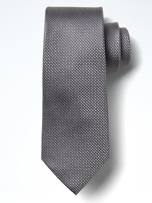 Banana Republic Mens Textured Grid Silk Nanotex Tie - Gray Texture