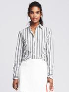Banana Republic Fitted Non Iron Black Stripe Shirt Size 8 - White