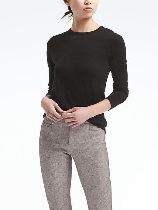 Banana Republic Womens Silk Cashmere Pullover Crew - Black