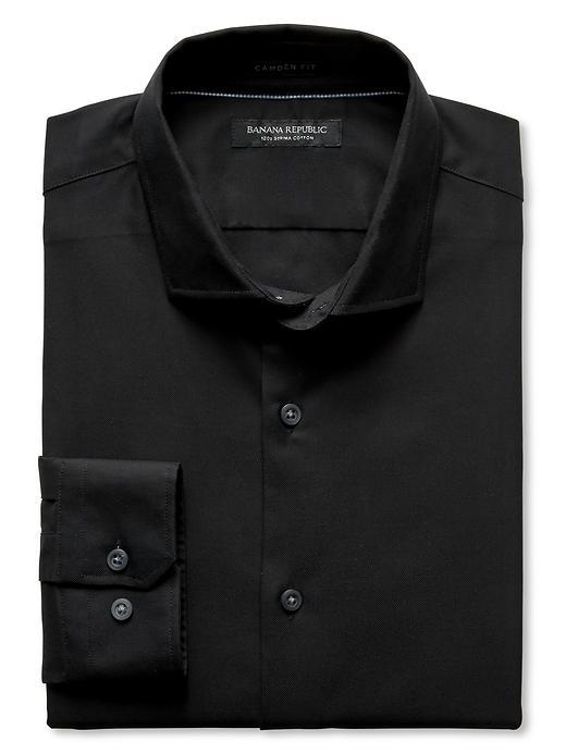Banana Republic Mens Camden Fit Solid Black 120s Supima Cotton Shirt Size L Tall - Black