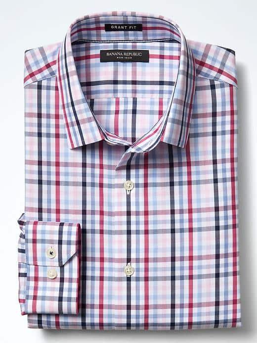 Banana Republic Mens Camden Fit Tri Gingham Shirt - Pink