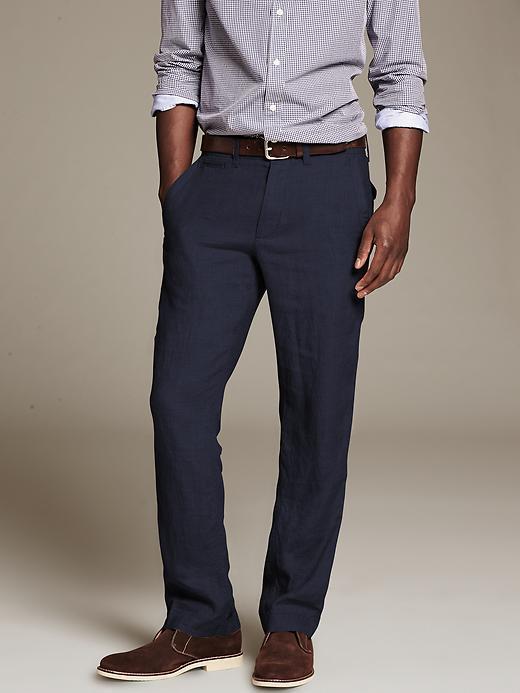 Banana Republic Straight Fit Linen Drawstring Pant - Navy Blue