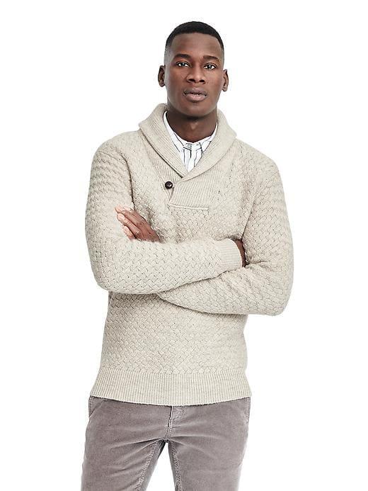 Banana Republic Mens Basketweave Shawl Collar Sweater - Oyster