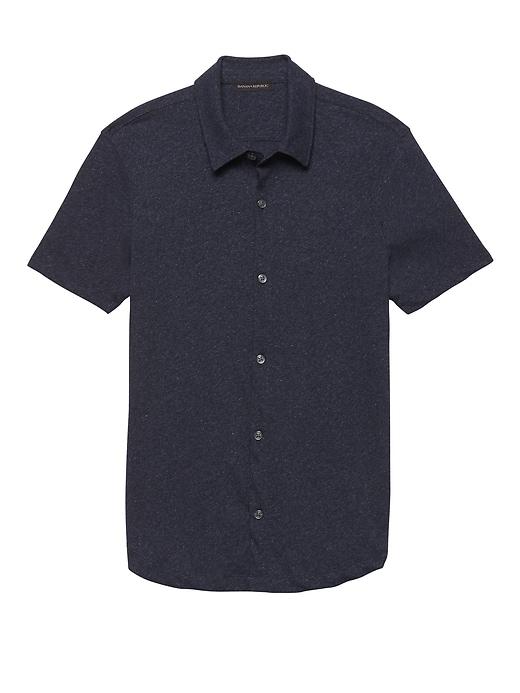 Banana Republic Mens Linen-cotton Knit Button-down Shirt Navy Heather Size Xxs