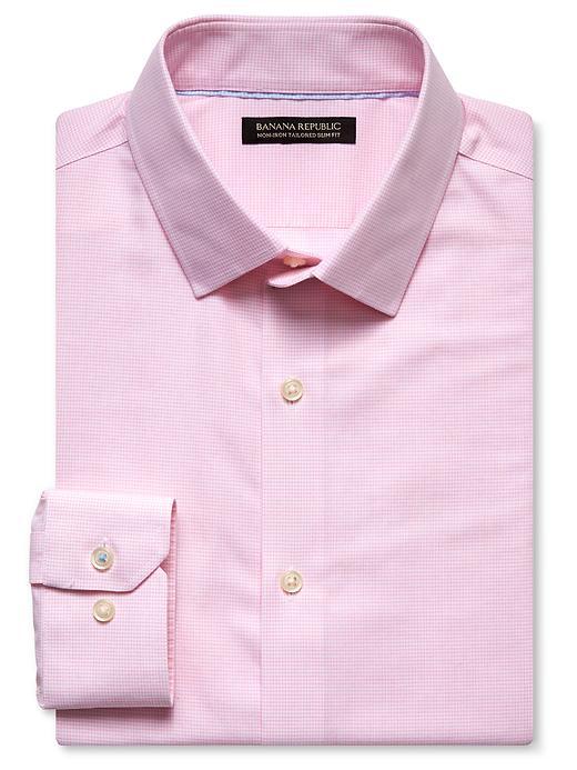 Banana Republic Mens Grant Fit Non Iron Pink Gingham Shirt Size L Tall - Ultra Pink