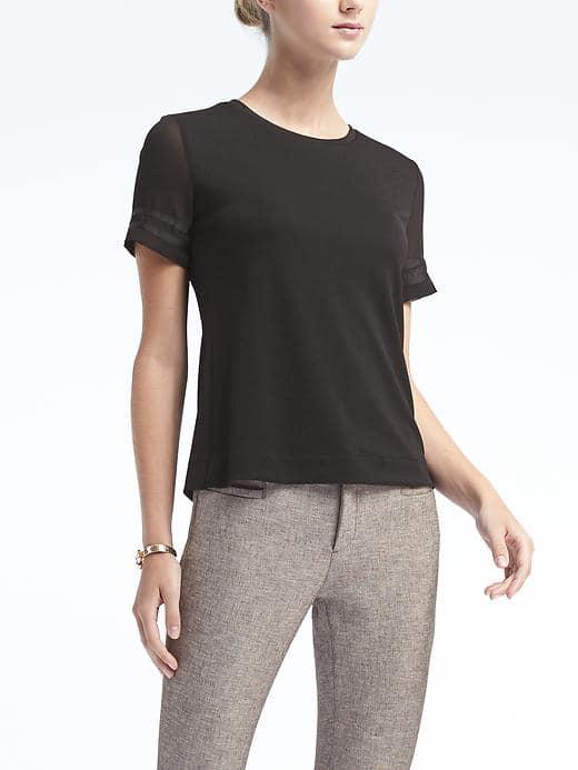 Banana Republic Womens Sheer Sleeve Tee With Ladder Lace - Black