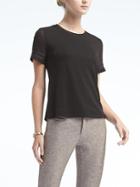 Banana Republic Womens Sheer Sleeve Tee With Ladder Lace - Black