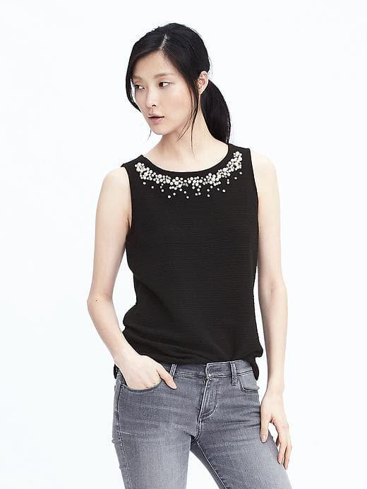 Banana Republic Womens Pearl Embellished Top - Black