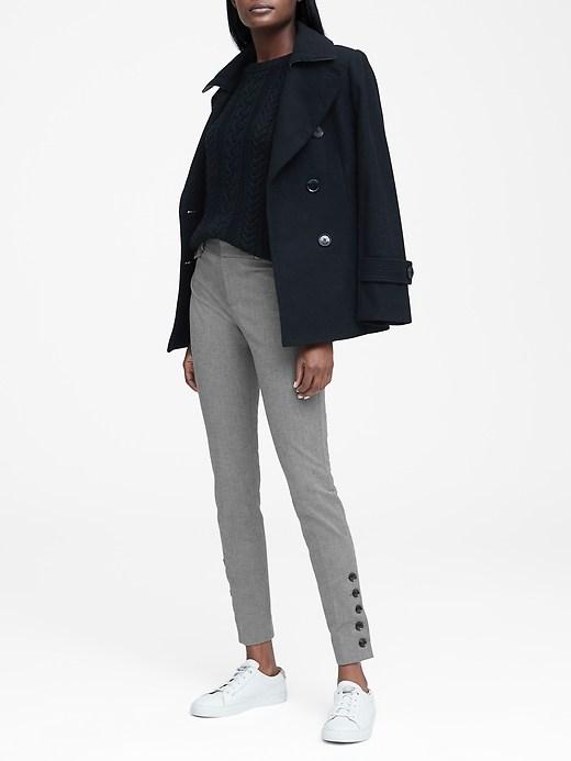 Banana Republic Womens Sloan Skinny-fit Herringbone Ankle Pant With Button Hem Navy & Charcoal Size 0