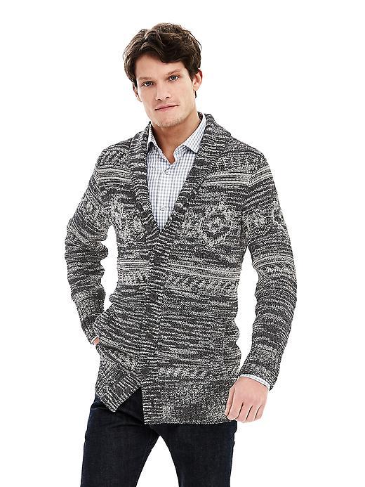 Banana Republic Mens Diamond Stitch Shawl Cardigan Size L Tall - Black/gray