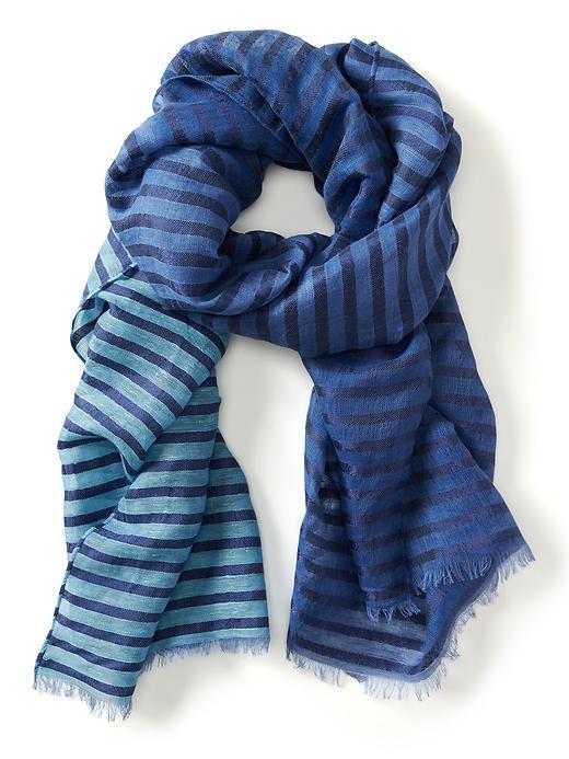 Banana Republic Metallic Stripe Rectangular Linen Blend Scarf - Blue Multi
