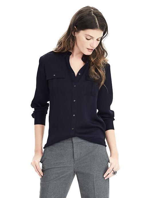 Banana Republic Womens Dillon Fit Utility Blouse Size L Tall - Preppy Navy