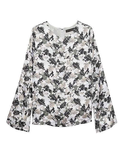 Banana Republic Womens Floral Bell-sleeve Top Light Gray Size S
