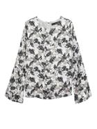 Banana Republic Womens Floral Bell-sleeve Top Light Gray Size S