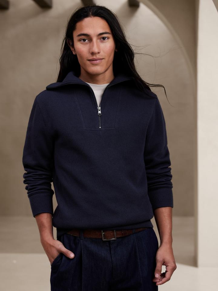 Cozy French Rib Half-zip Sweatshirt