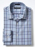 Banana Republic Mens Grant Fit Tri Gingham Supima Cotton Shirt - Blue Voyage