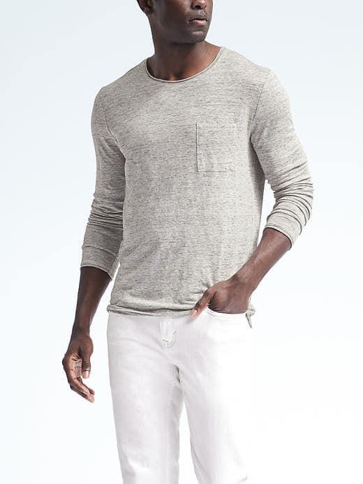 Banana Republic Mens Heritage Linen Long Sleeve Tee - Navy