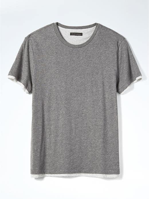 Banana Republic Mens Relaxed Double Layer Tee - Gray Sky