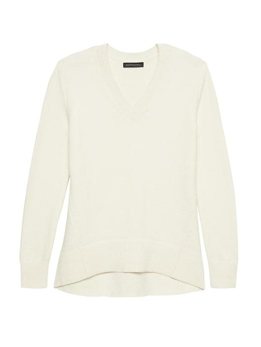 Banana Republic Womens Supersoft Cotton Blend V-neck Sweater Ivory Size Xs