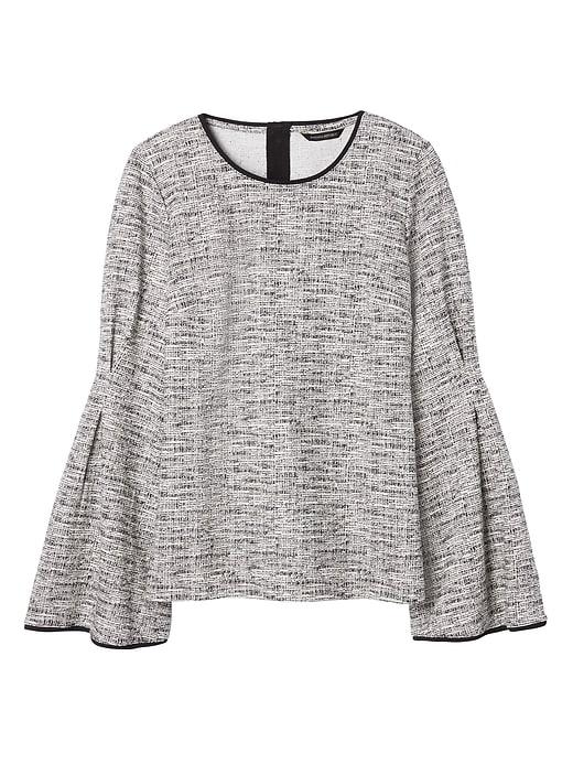 Banana Republic Womens Boucl Pleated Bell-sleeve Top Black & White Size Xl