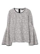 Banana Republic Womens Boucl Pleated Bell-sleeve Top Black & White Size Xl