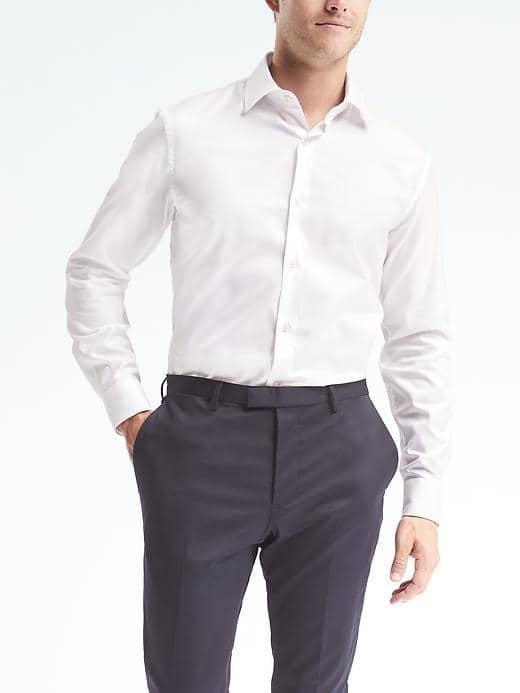 Banana Republic Mens Classic Fit Textured Supima Cotton Shirt - White