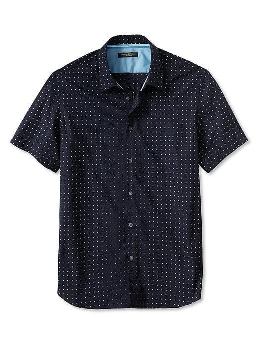 Banana Republic Tailored Slim Fit Dot Short Sleeve Shirt - Navy