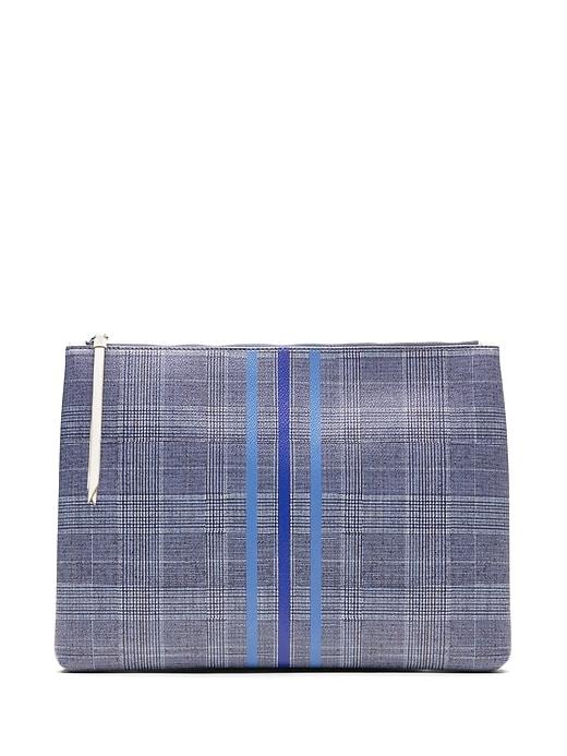 Banana Republic Womens Plaid Large Pouch Granite Blue Size One Size
