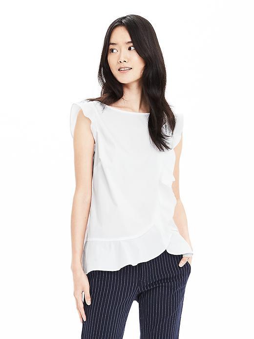 Banana Republic Ruffled Peplum Top Size L Petite - White