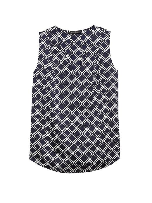 Banana Republic Womens Petite Print Pleated Drapey Tank Navy Size Xs