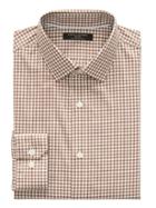 Banana Republic Mens Camden Standard-fit Non-iron Stretch Gingham Shirt Caramel Size Xs