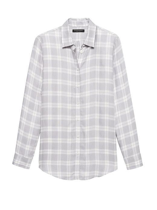 Banana Republic Womens Dillon Classic-fit Plaid Flannel Shirt Light Gray Size L