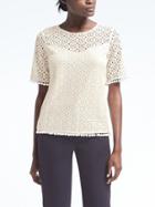 Banana Republic Womens Pom Pom Lace Top - White